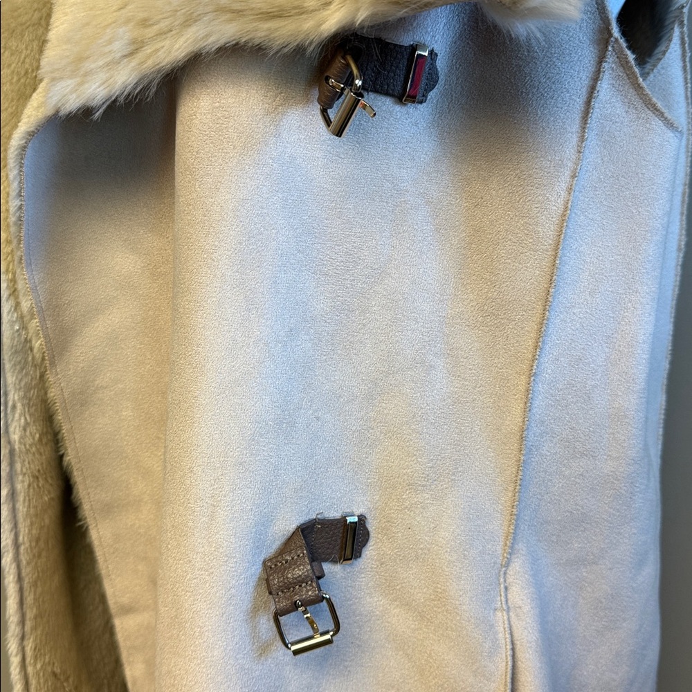 Calvin Klein Faux Fur Shearling Vest Beige Open Front M - Picture 4 of 9